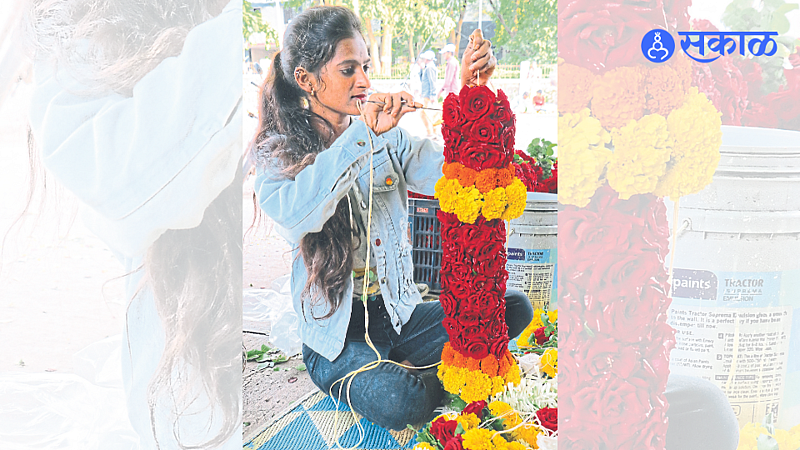 Young woman preparing a har of expensive roses.