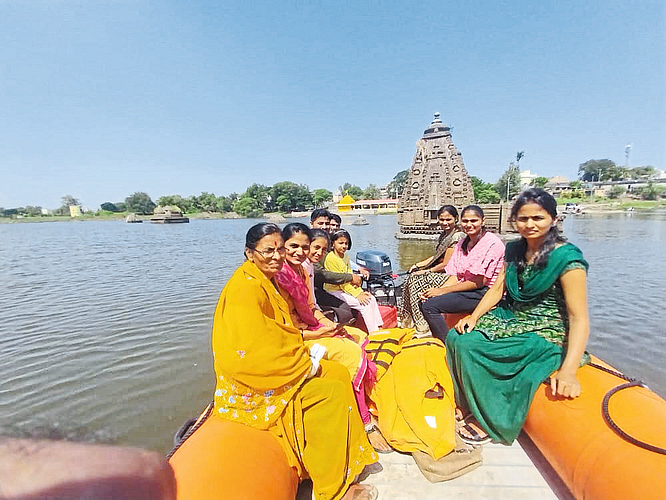 Disaster Management Committee while taking womens by boat to visit ancient temples on the occasion of Bhaubij