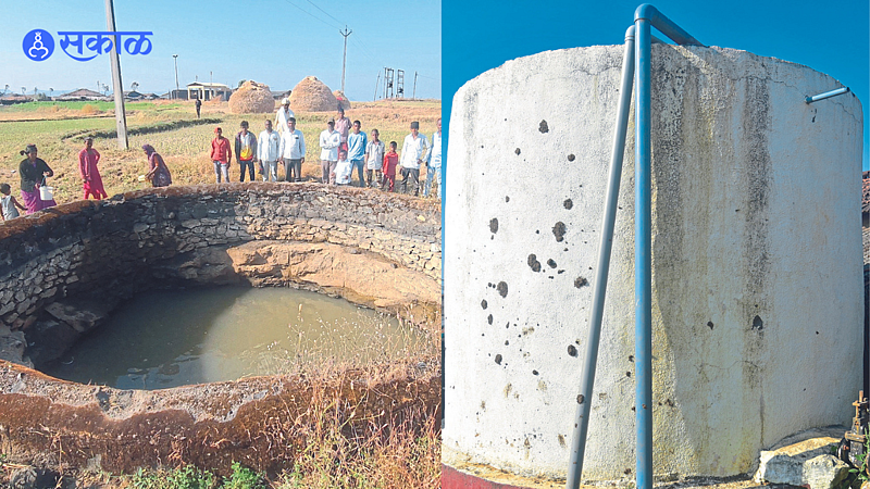 well dug for drinking water tank has been set up to bring water from the well and convey it to the house through a pipe.