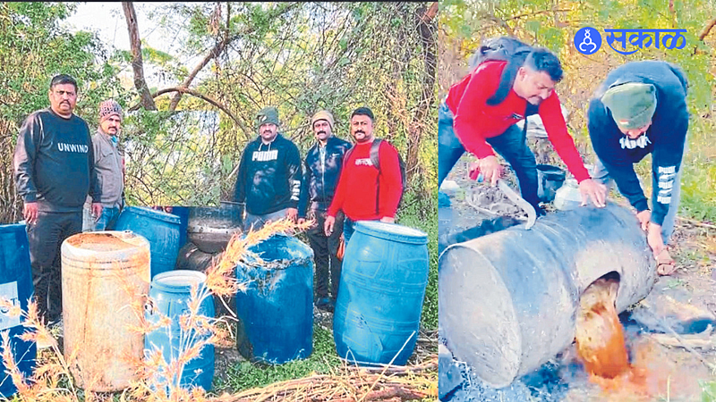 Police team of local crime branch of Nashik rural while destroying the base of Gavathi alcohol hand furnace in rural area.