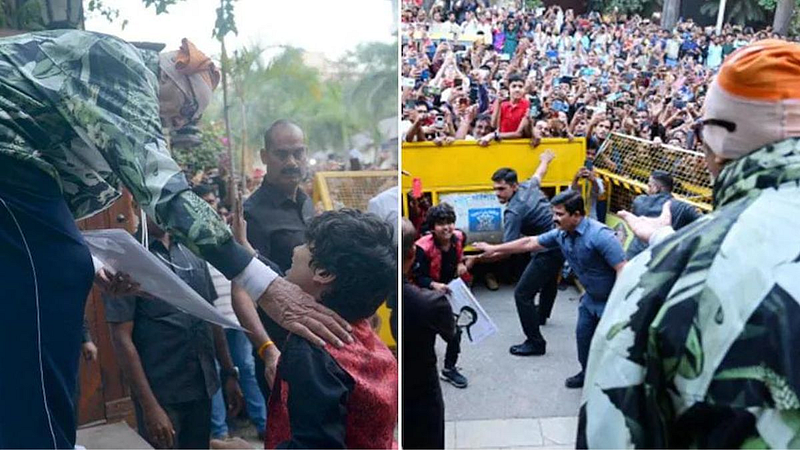 Amitabh Bachchan Fan breaks security cordon to touch his feet get autograph