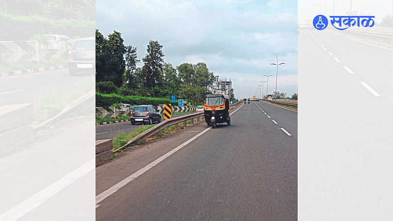 A rickshaw plying on the flyover in violation of rules