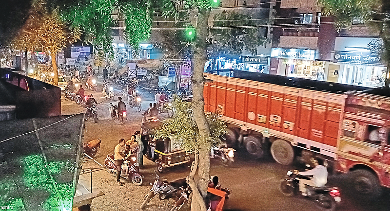 The evening traffic jam in the square here.