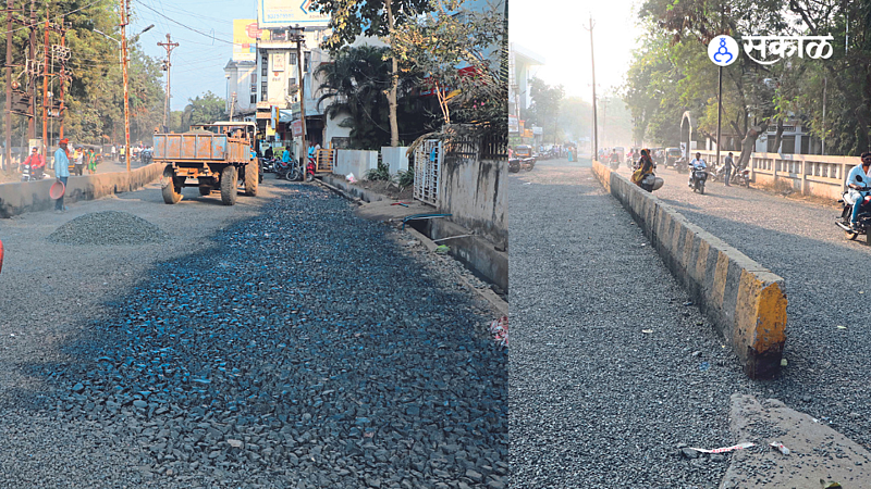 The work of the road from Court Chowk to Ganesh Colony has been started, and under this work, stone work is in progress in front of New Maratha College.