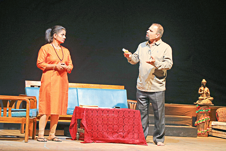 Artists of Sri Shiv Chhatrapati Sanskriti Kala and Krida Mandal CIDCO performing the play 'Ether' in the Maharashtra State Amateur Marathi State Drama Competition on Sunday.
