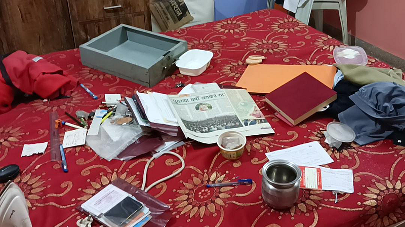 Bapusaheb Khairnar's materials left in a mess after theft in his house.