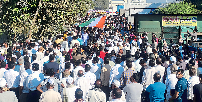 The crowd swelled in the funeral procession of Jawan Sarang Ahire.