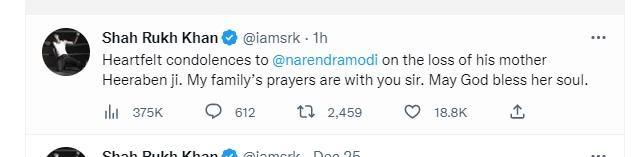 PM Modi Mother Heeraba Modi Demise Shah Rukh Khan Salman Khan Trolled