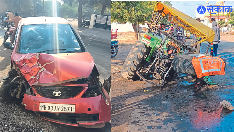 Lonkheda (Shahada): Tractor and Indica car damaged in an accident