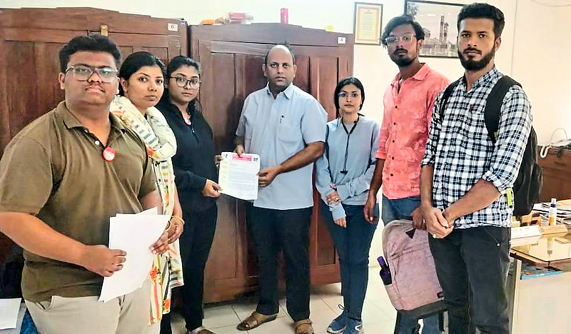 A delegation of 'AISF' while giving a statement demanding postponement of MA course examinations.