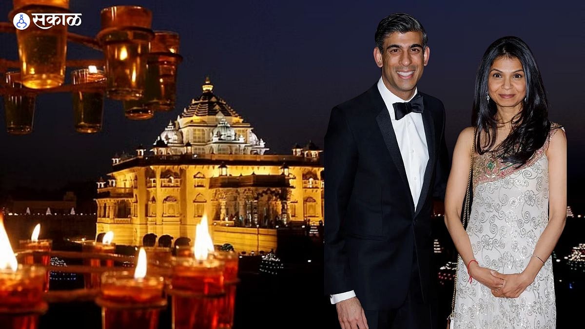 Rishi Sunak: ब्रिटनचे पंतप्रधान ऋषी सुनक यांनी सपत्निक पोहोचले अक्षरधाम मंदिरात; भर पावसात जाऊन घेतलं दर्शन