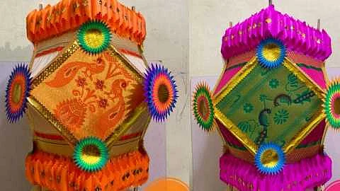 Attractive sky lanterns made by students from waste materials