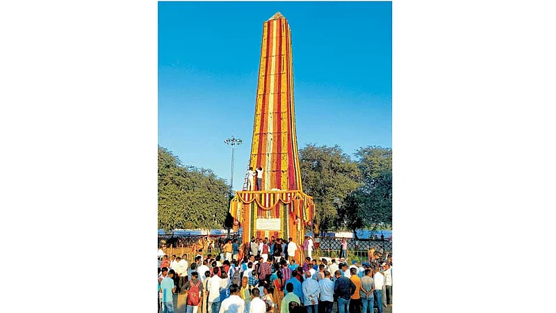 Flower decoration at the Victory Pillar at Koregaon Bhima for Gallantry Day
