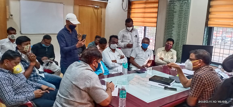 Former MLA Vaibhavrao Pichad went to the office of the Executive Engineer to fill the potholes of Akole Sangamner Road immediately the Executive Engineer promised to fill the potholes immediately.jpg