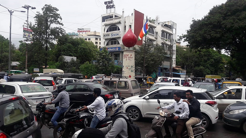Traffic jam on the Karve road due to closed riverbank road in pune