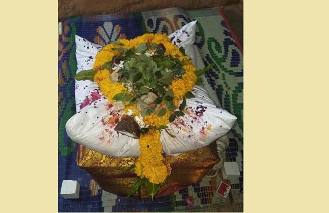 खामसवाडी (ता. कळंब) : शिखर शिंगणापूर येथील महादेवाच्या यात्रेसाठी विलास ढवण यांनी तयार केलेली मानाची धज.