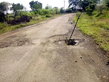Rain pits on roads in Sangamner taluka