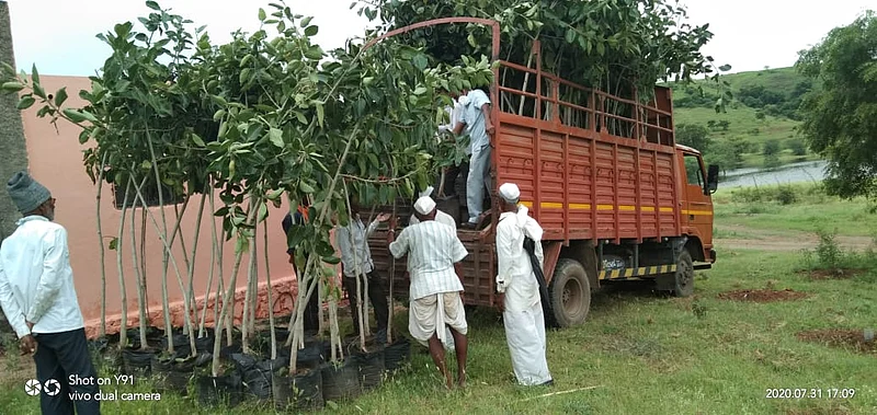 Tree planting on behalf of villagers in Parner taluka