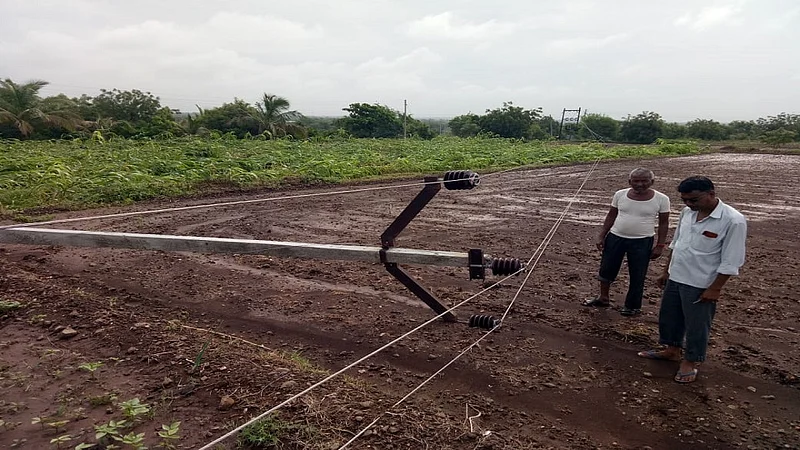 electricity poles and trees down due to wind blew in Sonwadi Supe baramati
