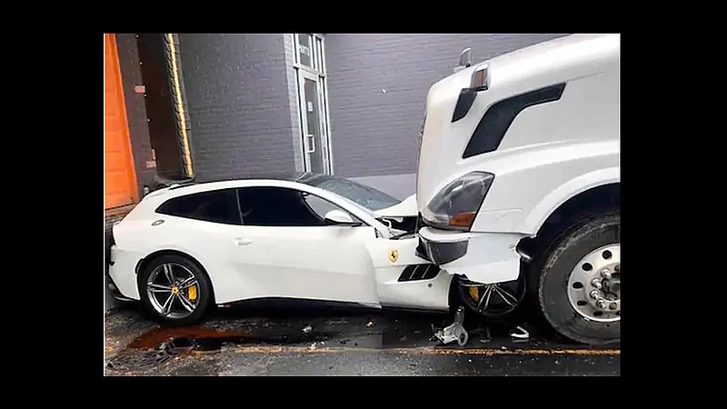 employee crushes boss ferrari gt4 lusso with a truck after getting fired