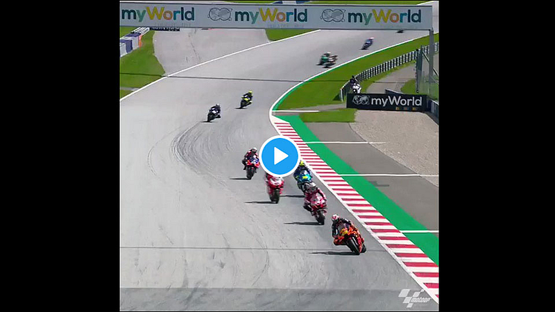 horror video 200mph crash motogp riders collide austrian gp and flying bikes miss valentino rossi