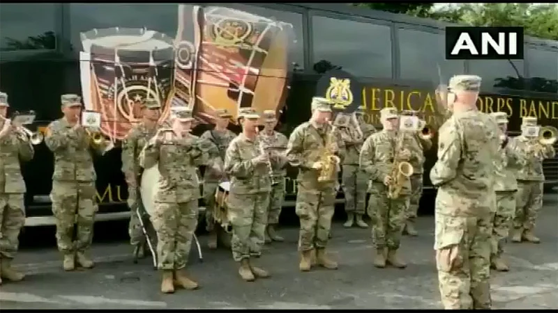 American Army band playing Indian National Anthem during the Exercise Yudh Abhyas