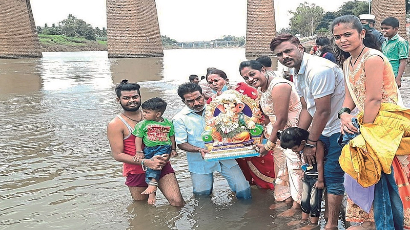 Simple farewell to the household Bappas in Sangli