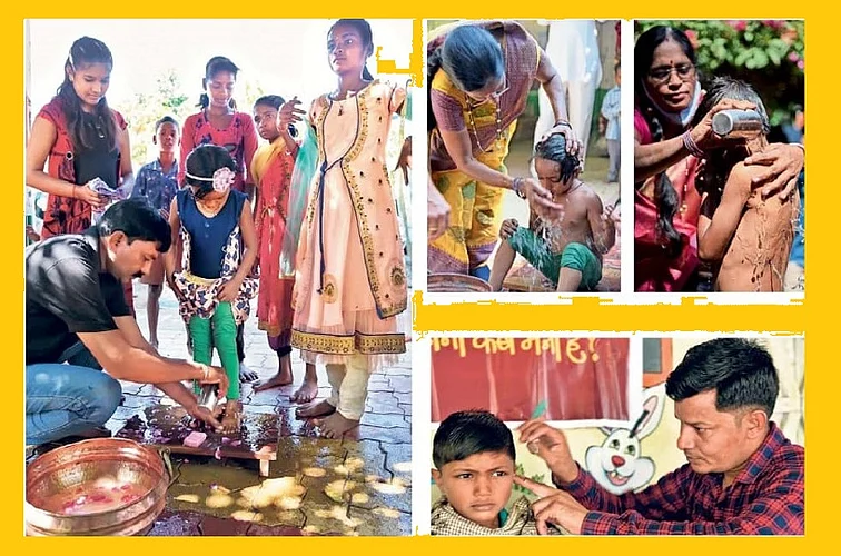 Akola News: Jagar innovative Diwali; Welcome by washing the feet of the destitute, hair cutting, bathing and distribution of clothes