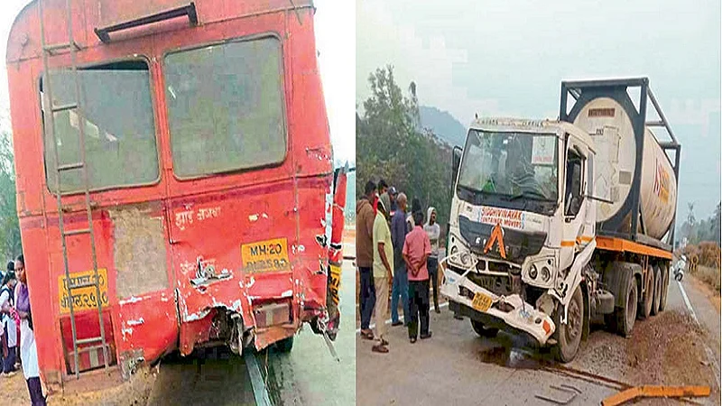 28 passengers injured in bus-container collision kokan news marathi news