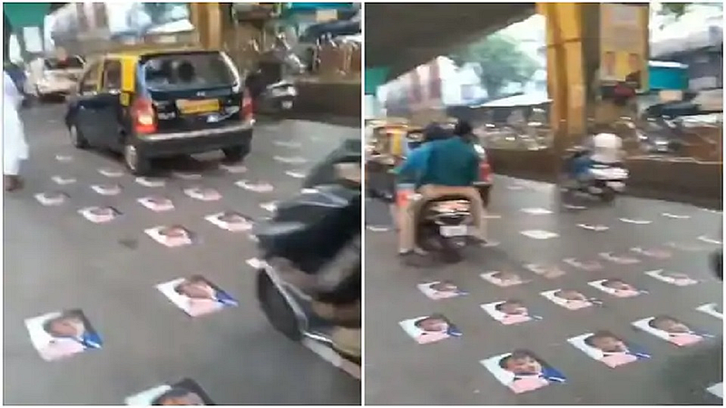 मुंबईतील भेंडीबाजारात फ्रान्स अध्यक्षांचे पोस्टर रस्त्यावर चिकटवून निषेध