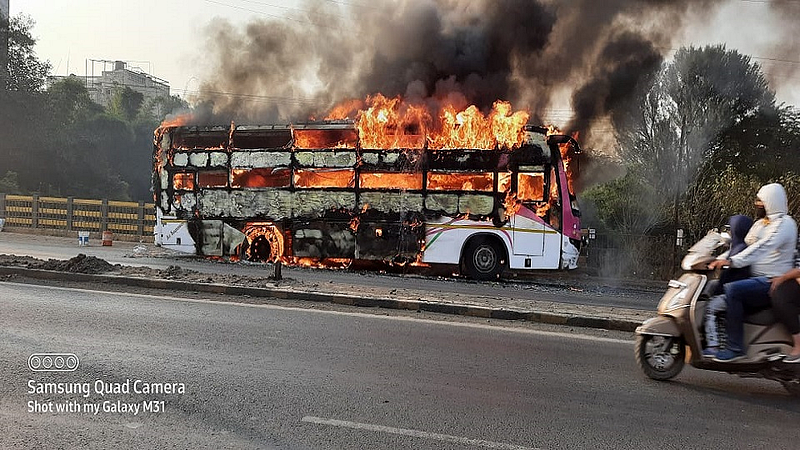 travels bus caught Fire Pune Solapur highway No casualties