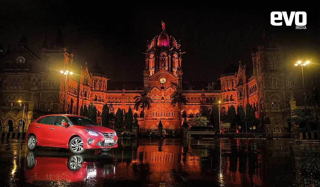 Driving the Glanza around the night streets of Mumbai