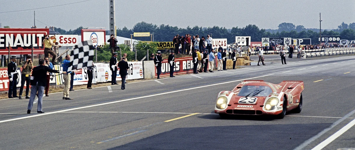 The #23 crossing the line at the 1970 24 Hours of Le Mans