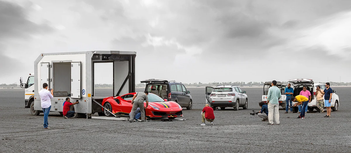 Our epic story taking the 488 Pista to the Rann of Kutch is the only time
you will see a collector’s edition Ferrari letting rip on a salt flat