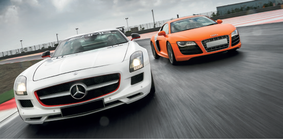 The Audi R8 may set faster lap times, but it won't look nearly as cool as the SLS while doing it