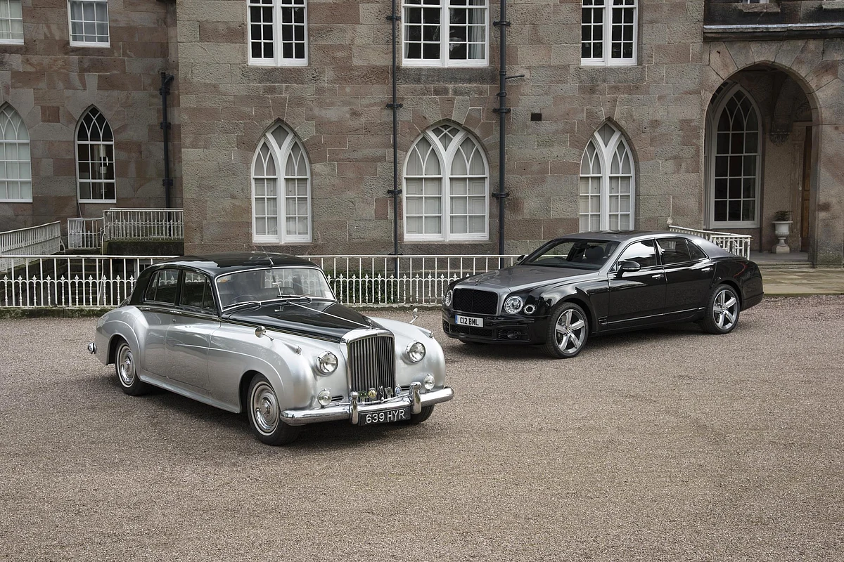 1960 Bentley S2 flanked by the 2020 Flying Spur, both of which ran variations of the same engine