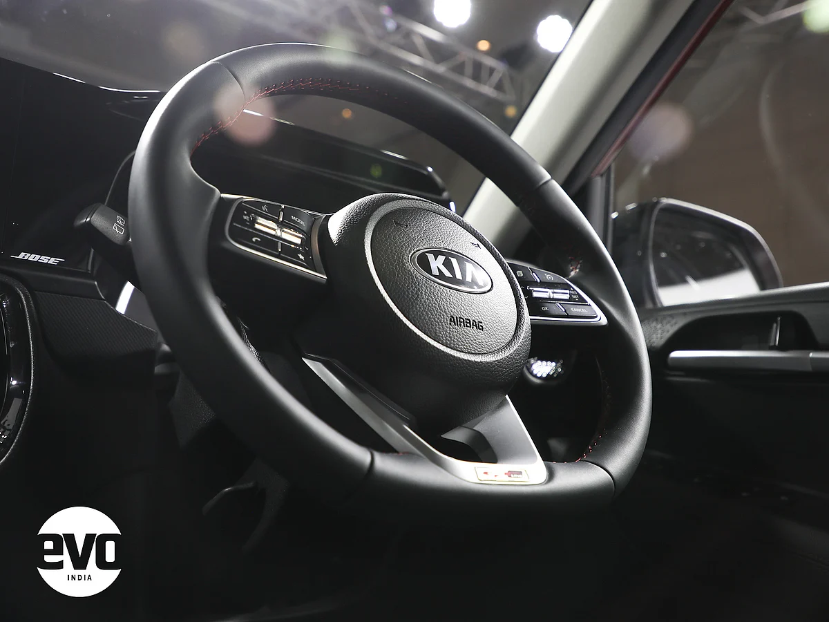 The steering wheel is shared with the Seltos