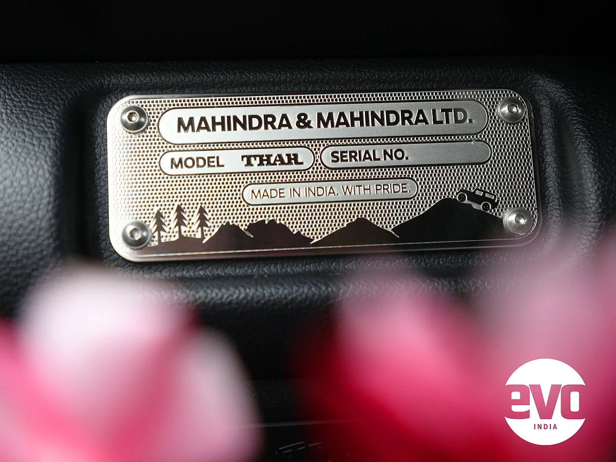 The Thar proclaims its origins proudly on the dash board