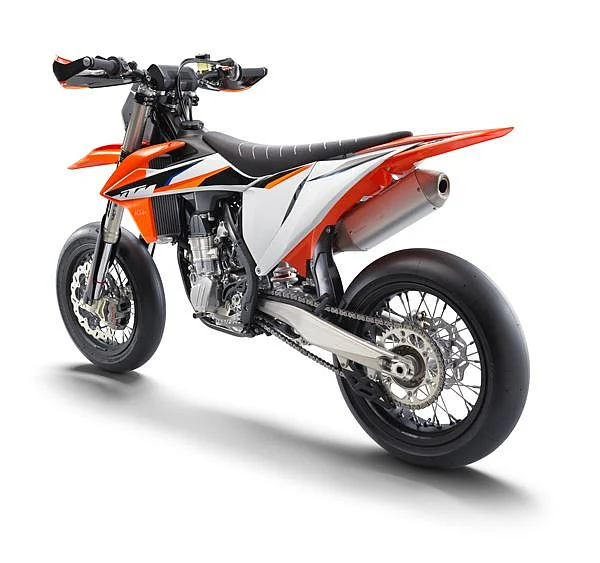 The new 450 SMR features a diecast swingarm and spoked wheels shod in racing slicks
