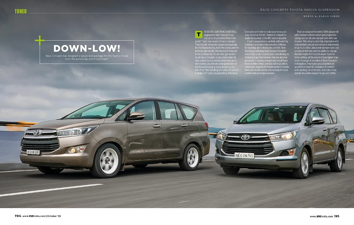 Race Concepts demonstrate the improvements in ride and handling of an Innova Crysta with their new coil-over suspensions