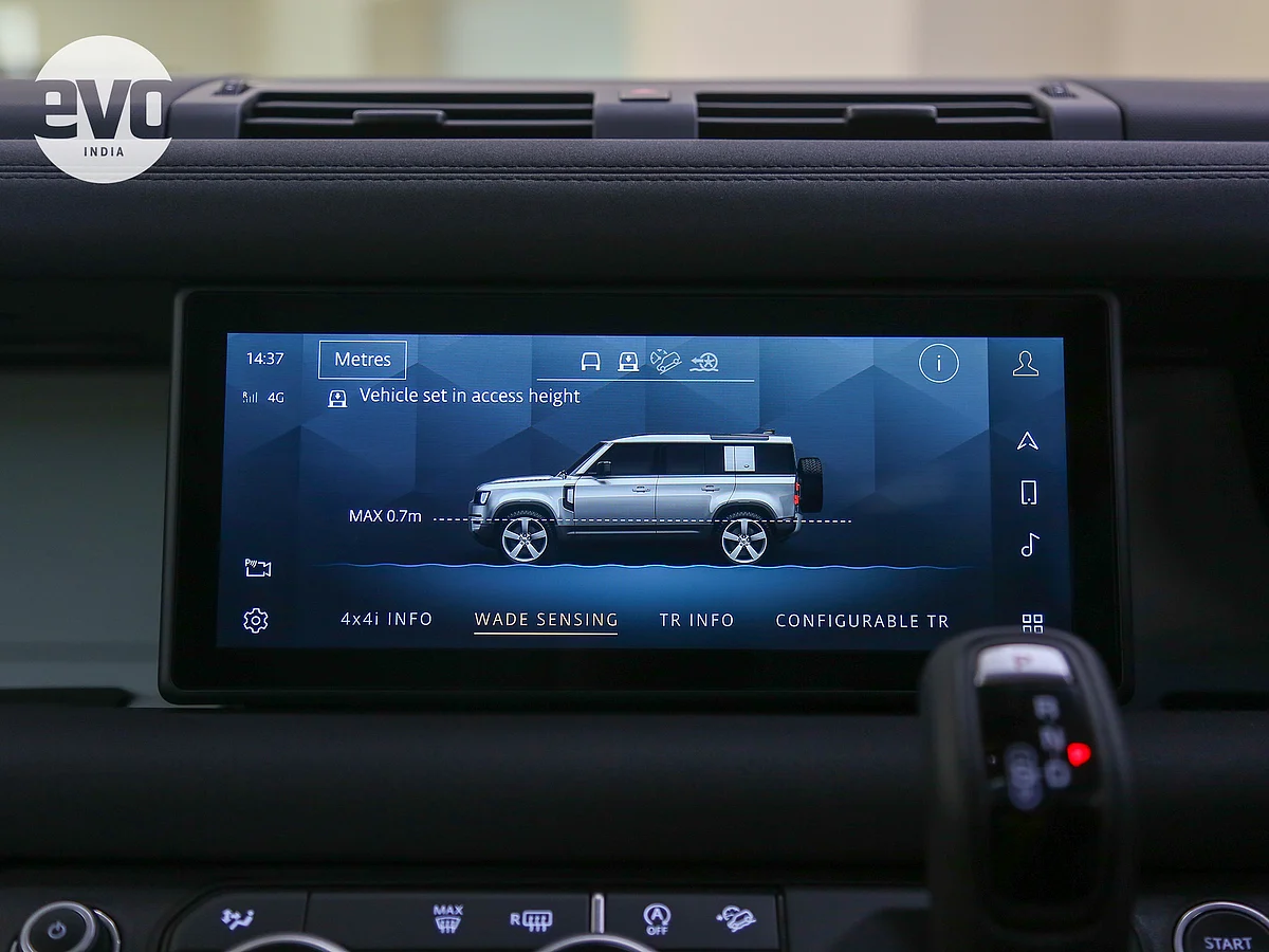 The 'Wade Sensing' feature throws up an image of the Defender with a line that signifies the wading depth