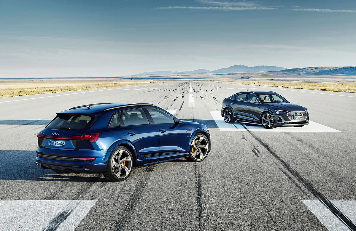 Audi e Tron S (left) has a more tradition SUV shape, while the e Tron S Sportback goes the coupe-SUV way