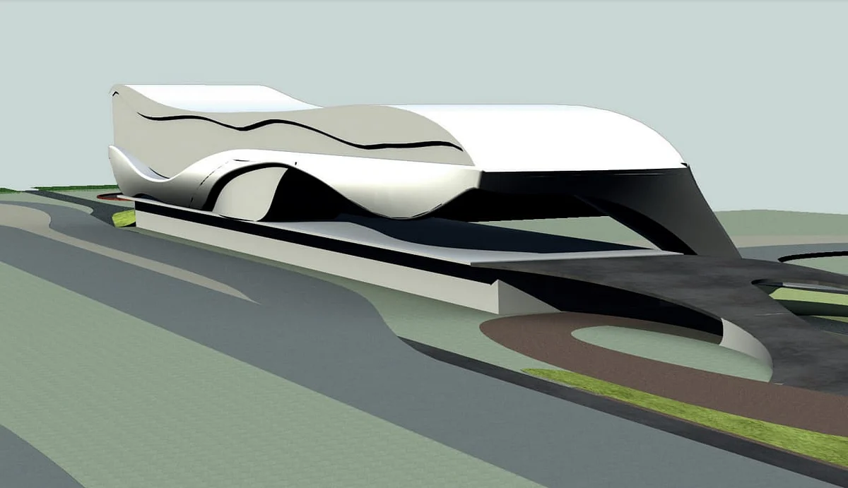 Initial design of the 3D view of the pitlane at the Pista Motor Raceway