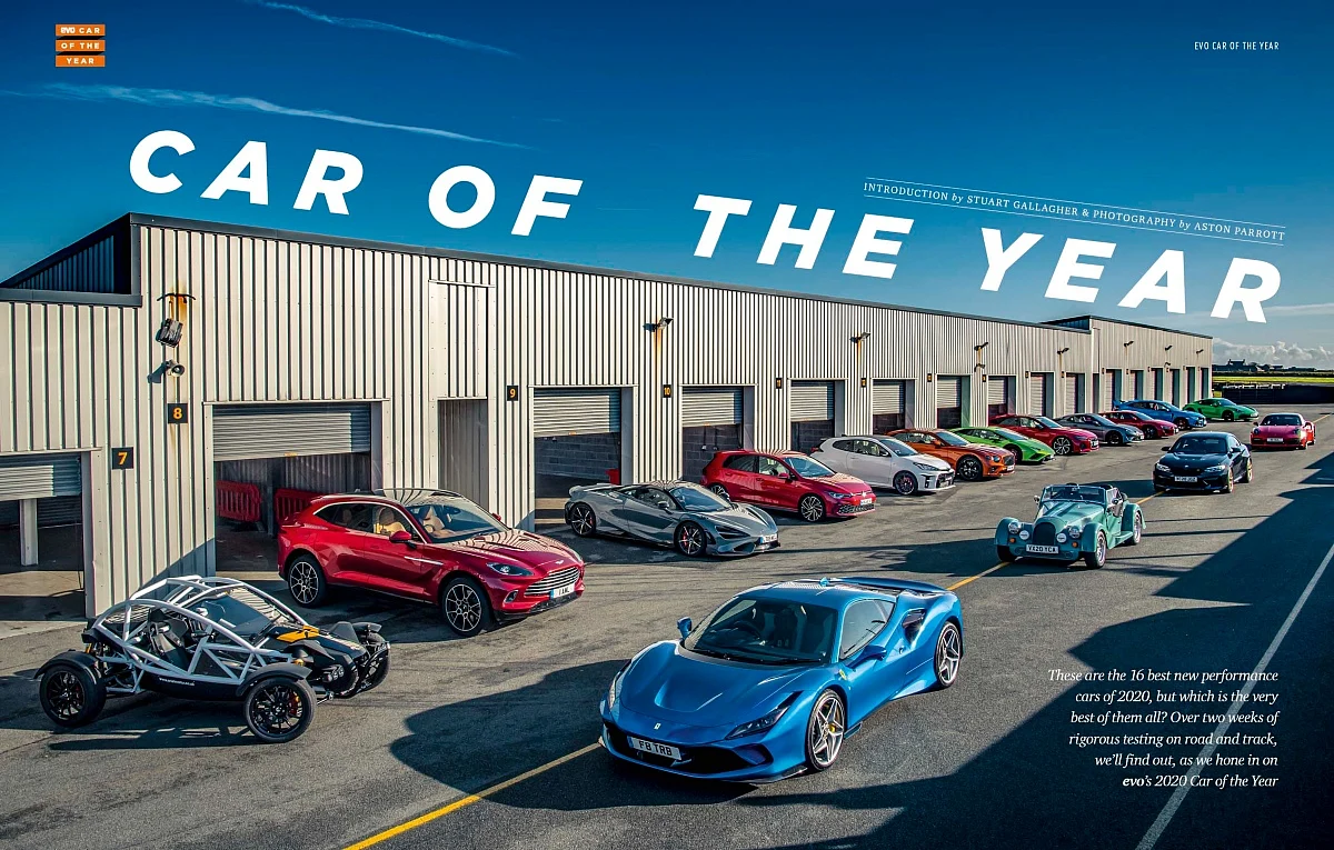 We line up the 16 best performance cars in the world for the evo Car of the year