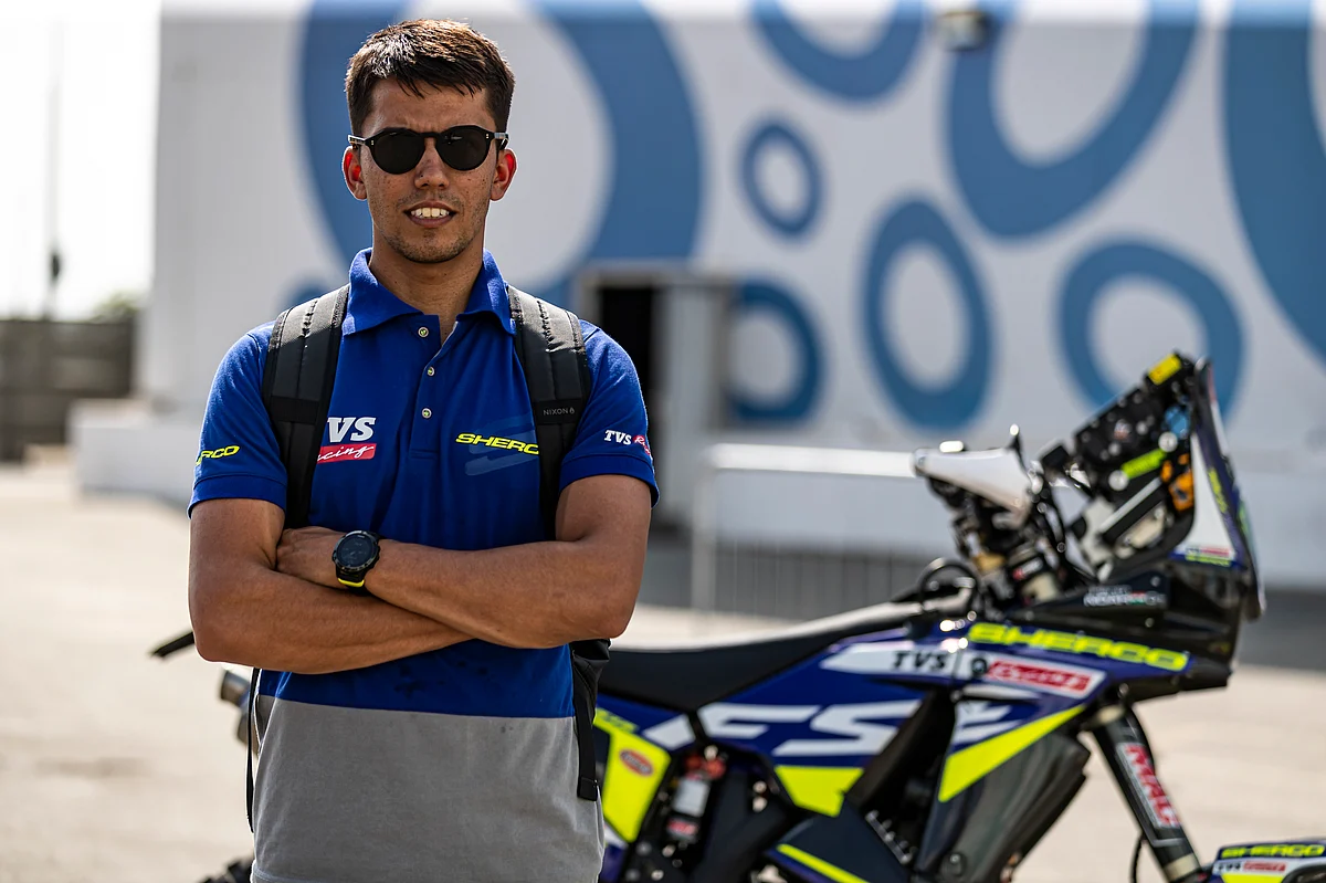 Harith Noah and his Sherco TVS RTR 450 Rally motorcycle