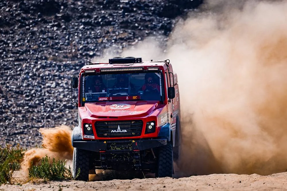 Aliaksei Vishneuski and Siarhei Viazovich of team Maz-Sportauto won the stage three of Dakar 2021 in trucks category