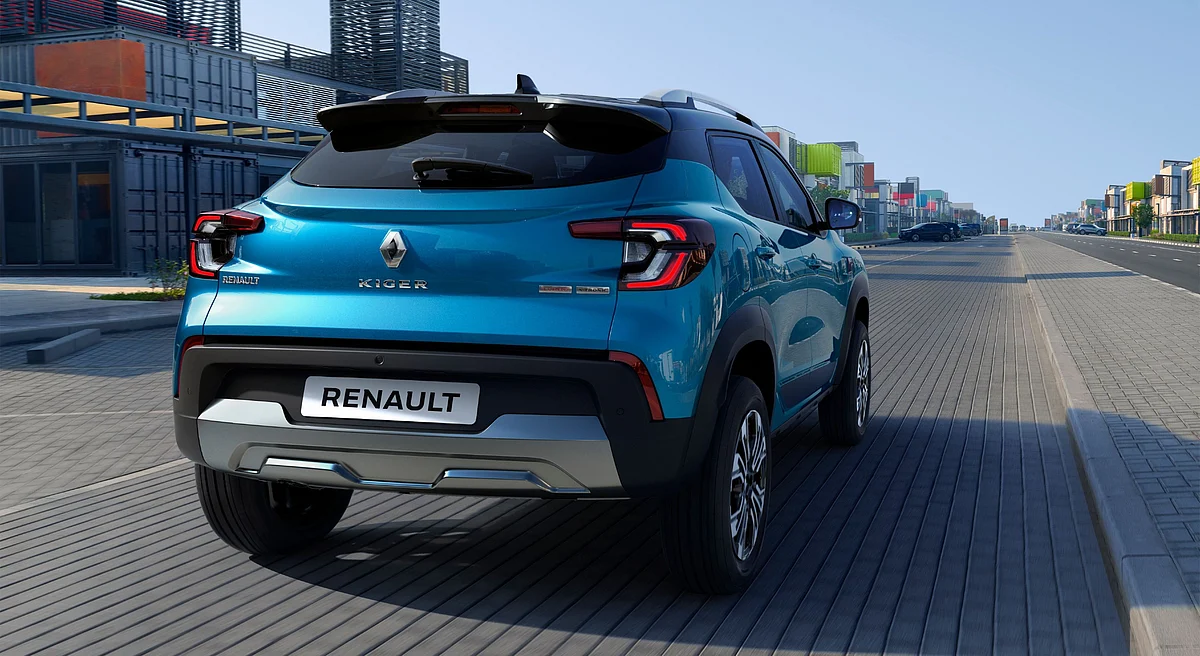 The Kiger has a sloping roofline with integrated spoiler, LED C-shape taillights and a skid plate in the rear