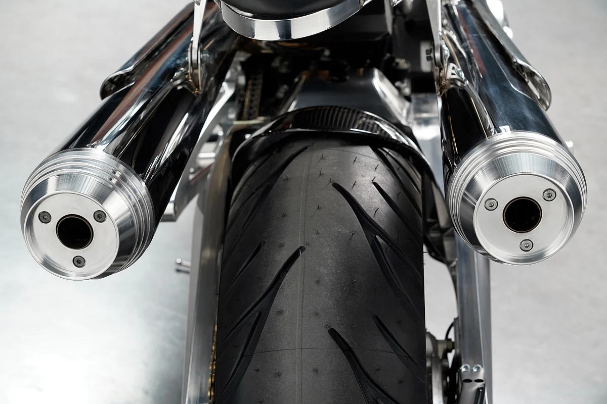 High-set exhausts on either side a subtle nod to T E Lawrence's preference