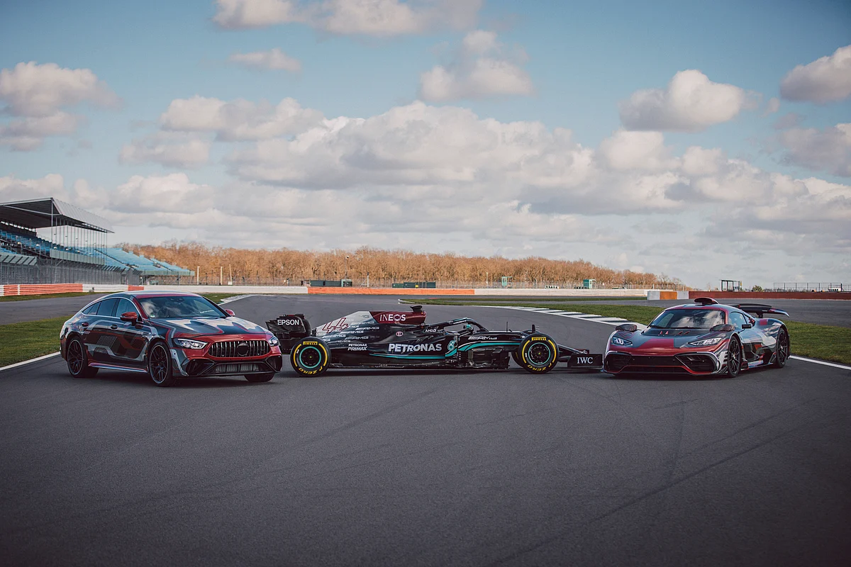 The new AMG GT 73 4-Door and the Project One hyper car sit beside the 2021 F1 contender the W12