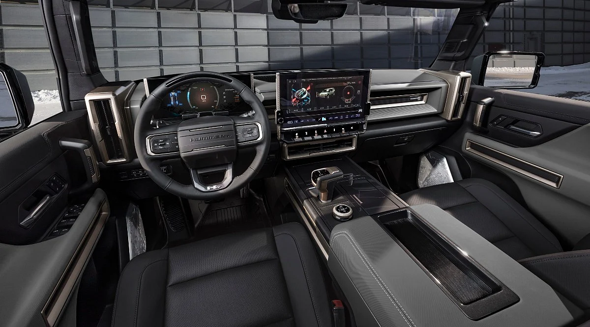 The Hummer EV SUV gets bronze accents on the inside